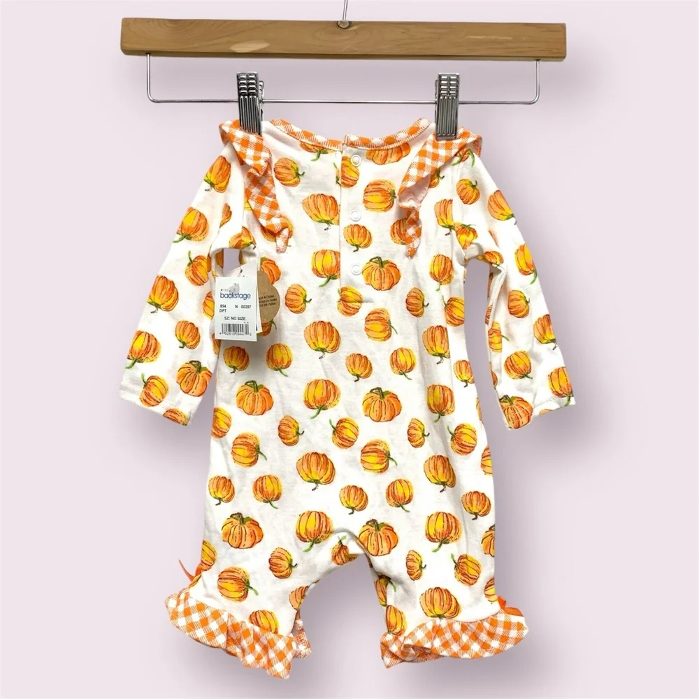 Fall Pumpkin Plaid Ruffle Romper 3 Months Thanksgiving One Piece Outfit NWT‎